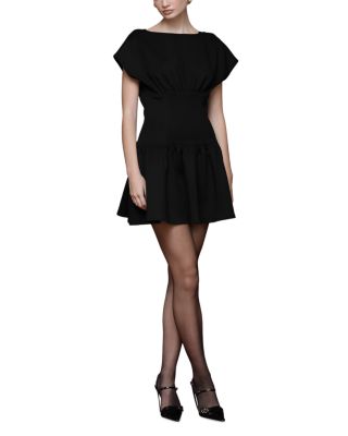 Boat Neck Drop Waist Mini Dress