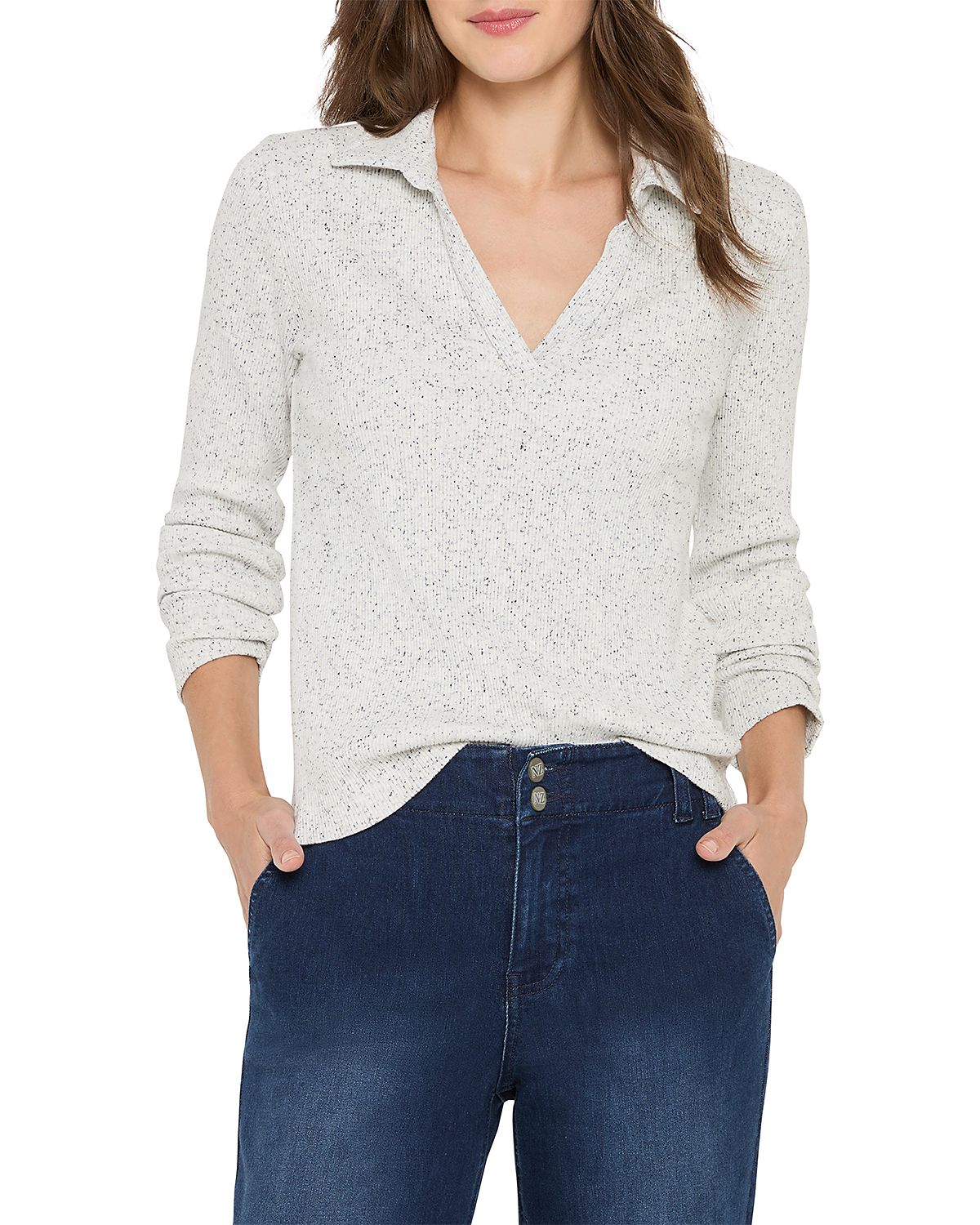 Nzt By Nic+Zoe Rib Long Sleeve Polo Top