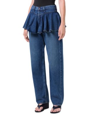 Peplum High Rise Straight Jeans in Peak