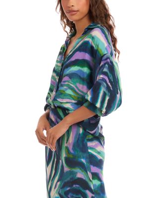 Lantern Sleeve Button-Front Top