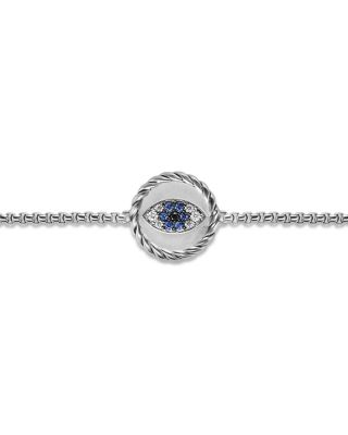 Evil Eye Bracelet in Sterling Silver with Light Blue Sapphires, Black Diamonds and Diamonds, 11mm