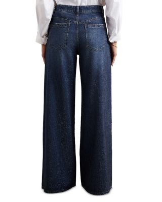 High Rise Wide Leg Hot Fix Jeans in Dark Blue