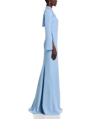 Crepe Bead Trim Bolero & Strapless Gown