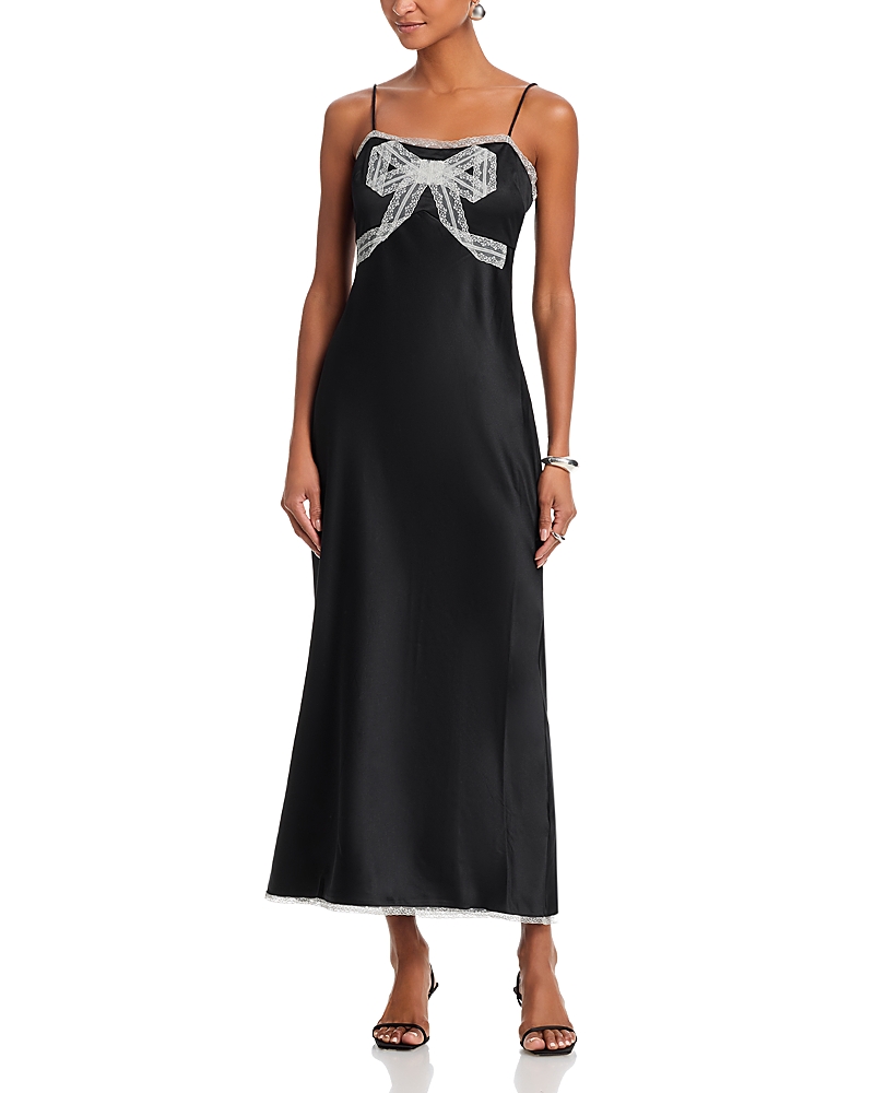 Loveshackfancy Isolie Lace Bow Crepe Maxi Dress In Black