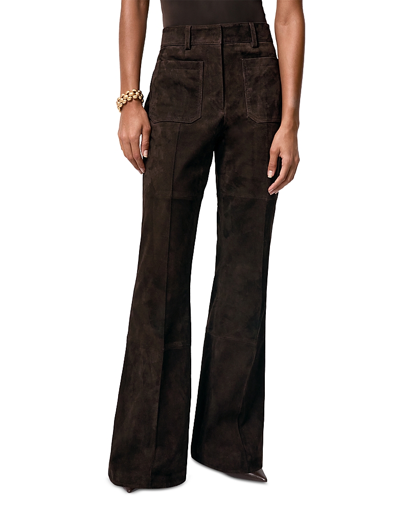 Reiss Petite Suede Flare Leg Pants In Brown
