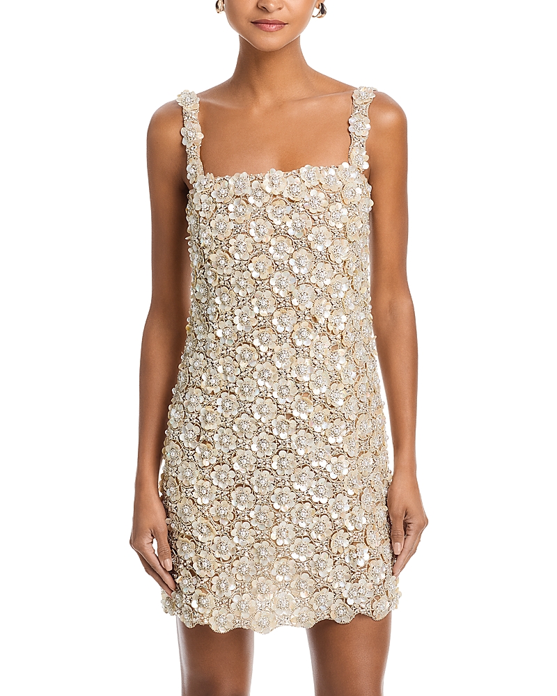 Oscar de la Renta Mother of Pearl Embroidered Shift Dress