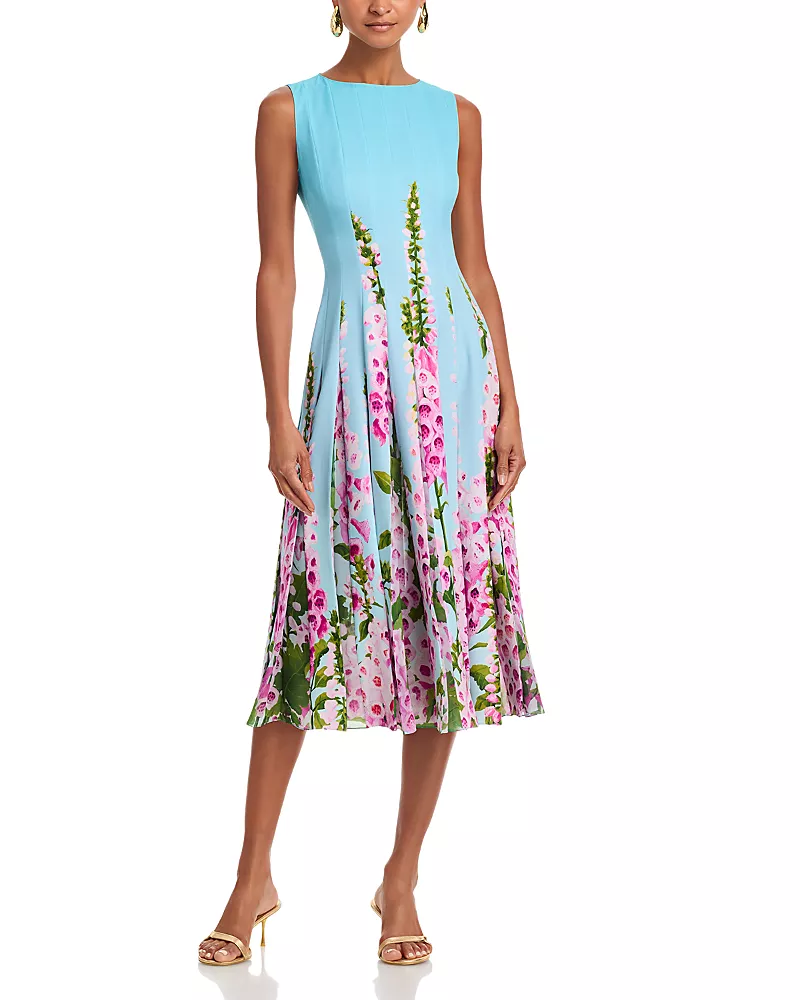 Oscar de la Renta Degrade Foxglove Chiffon Inset Dress