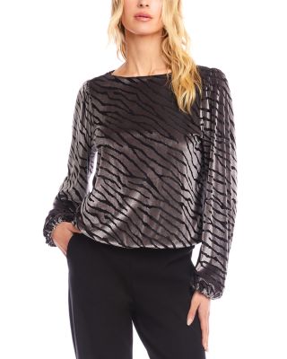 Blouson Sleeve Velvet Burnout Boatneck Top