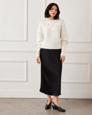 Rhinestone Embroidered Flower Sweater