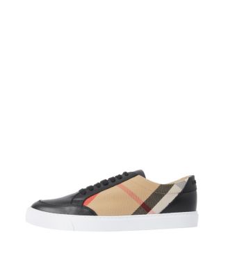 Women&#39;s Check and Leather Sneakers