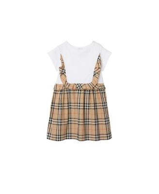  Girls' Check Trim Stretch Cotton Dress - Little Kid, Big Kid