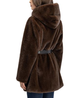Faux Fur Mink Parka Coat with Belt