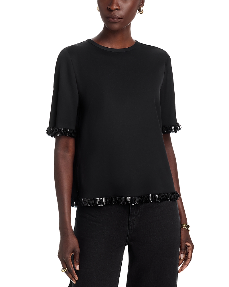 Kobi Halperin Leo Silk Blend Sequin Fringe Top In Black