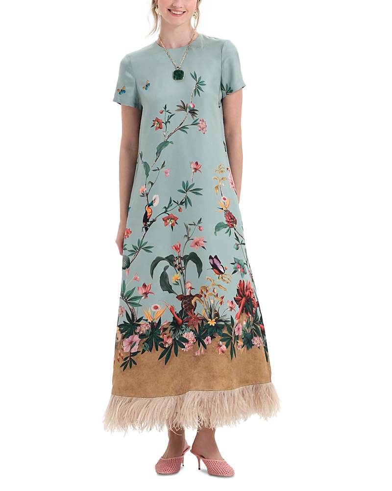 La DoubleJ Silk Feather Trim Dress