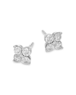 Diamond Flower Stud Earrings in 14K White Gold, 1.0 tcw