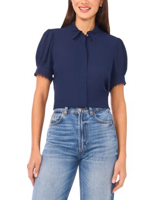 CeCe Puffed Sleeve Scalloped Edge Blouse | Bloomingdale's Women
