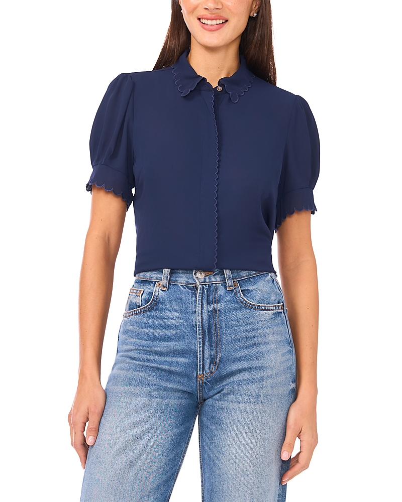 CeCe Puffed Sleeve Scalloped Edge Blouse