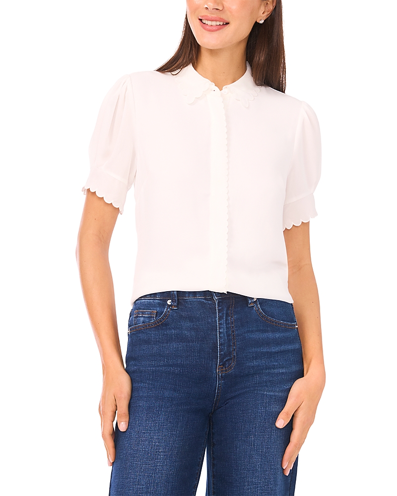 CeCe Puffed Sleeve Scalloped Edge Blouse