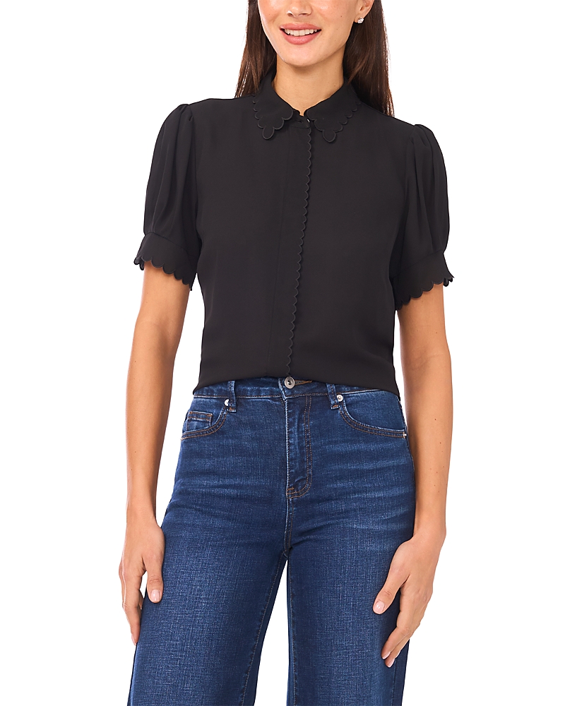 Cece Puffed Sleeve Scalloped Edge Blouse · M