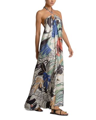 Printed Ring Halter Maxi Dress