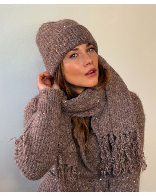 Sequined Rib Knit Cuffed Hat