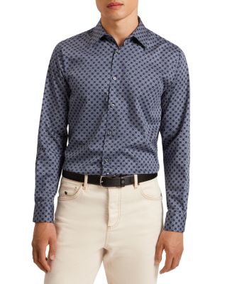 Geometric Circle Print Slim Fit Button Down Shirt