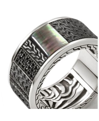 Black Rhodium Plated Sterling Silver Classic Chain Multi Stone Band