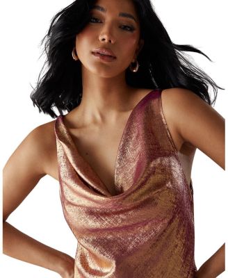 Metallic Lame Cowl Neck Maxi Dress