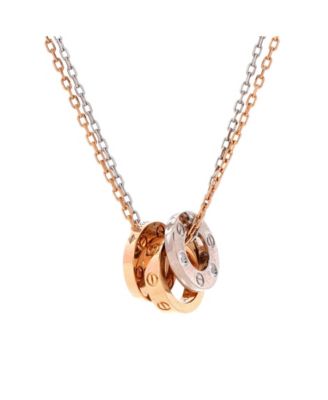  Love 3 Ring Pendant Necklace 18K Rose Gold and 18K White Gold with 6 Diamonds, 14.75 - 16"