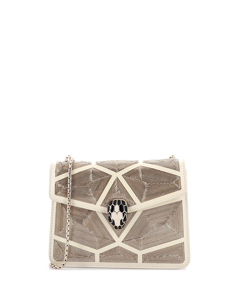 Pre-owned Pre-owned Bvlgari Bvlgari Mini Serpenti Forever Square Shoulder Bag Chain Embellished Leather In Gold