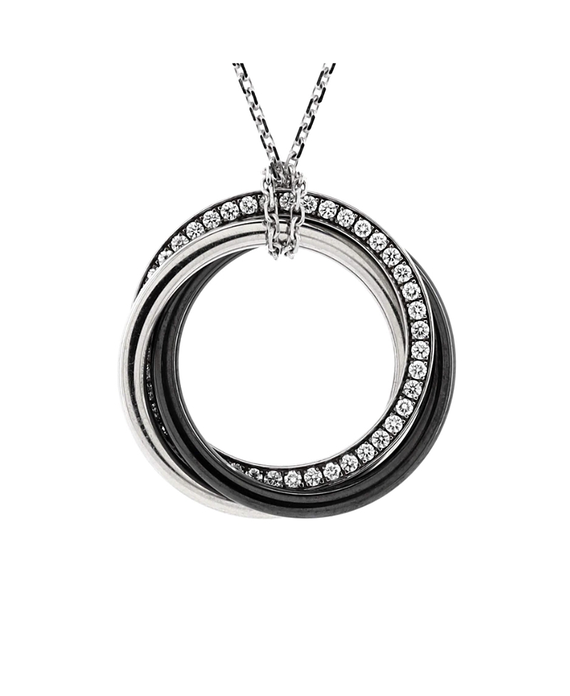 Pre-owned Pre-owned Cartier Cartier Small Trinity Pendant Necklace 18k White Gold With Diamonds And Ceramic, 16.5 - 17