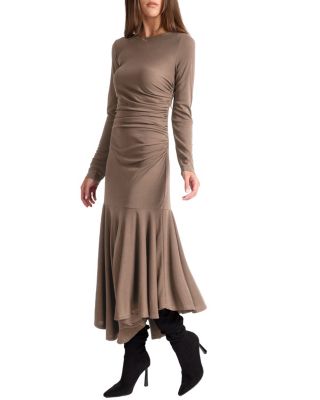 Abigail Long Sleeve Hi Lo Dress with Side Ruching in Fluid Jersey