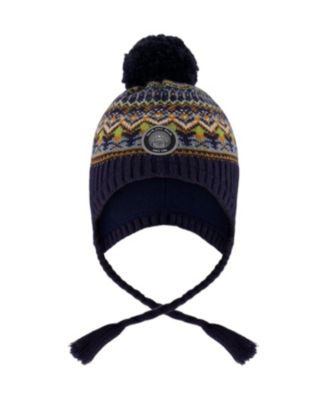 Deux par Boys' Lined Peruvian Knit Hat with Pompom - Baby