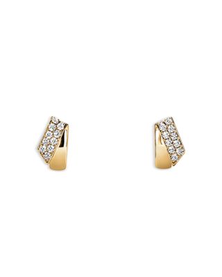 18K Yellow Gold Inside Out Diamond Flip Huggie Hoop Earrings