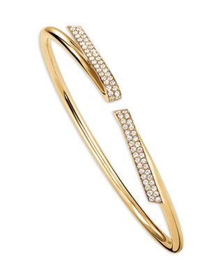 18K Yellow Gold Inside Out Diamond Flip Cuff Flex Bangle Bracelet