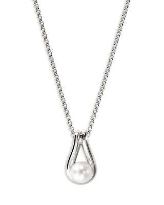 Sterling Silver Surf Cultured Freshwater Pearl Open Pendant Necklace, 18-20"