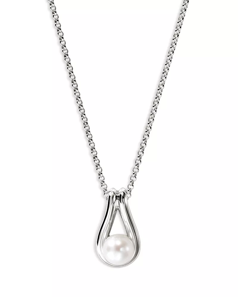 John Hardy Sterling Silver Surf Cultured Freshwater Pearl Open Pendant Necklace, 18