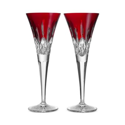 Lismore Red Toasting Flute, Set of 2