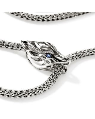Sterling Silver Naga Blue Sapphire & Diamond Dragon Lariat Necklace, 17"
