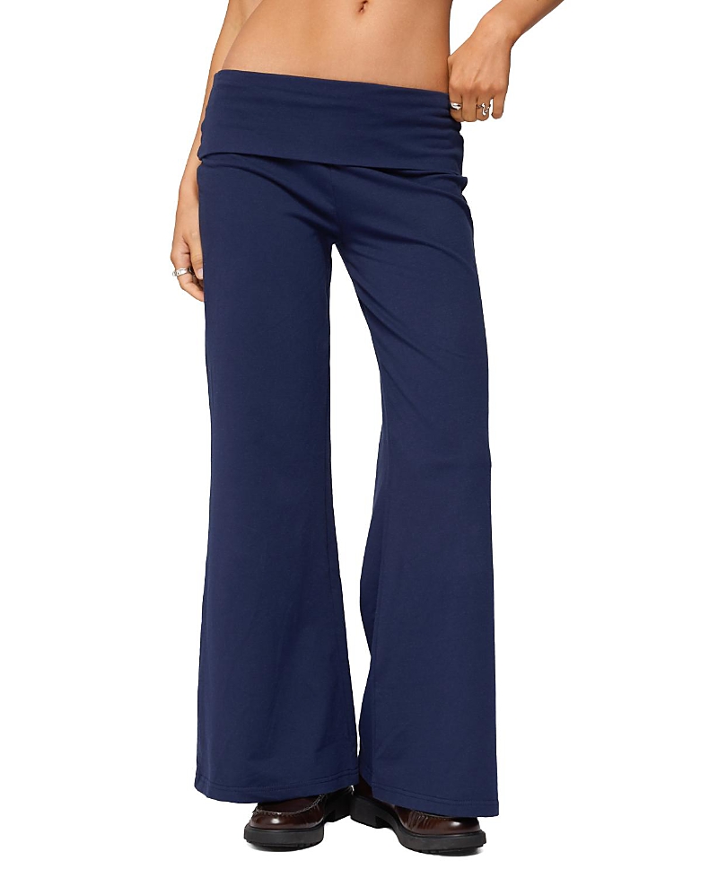 Edikted Petite Wide Leg Fold Over Pants In Blue