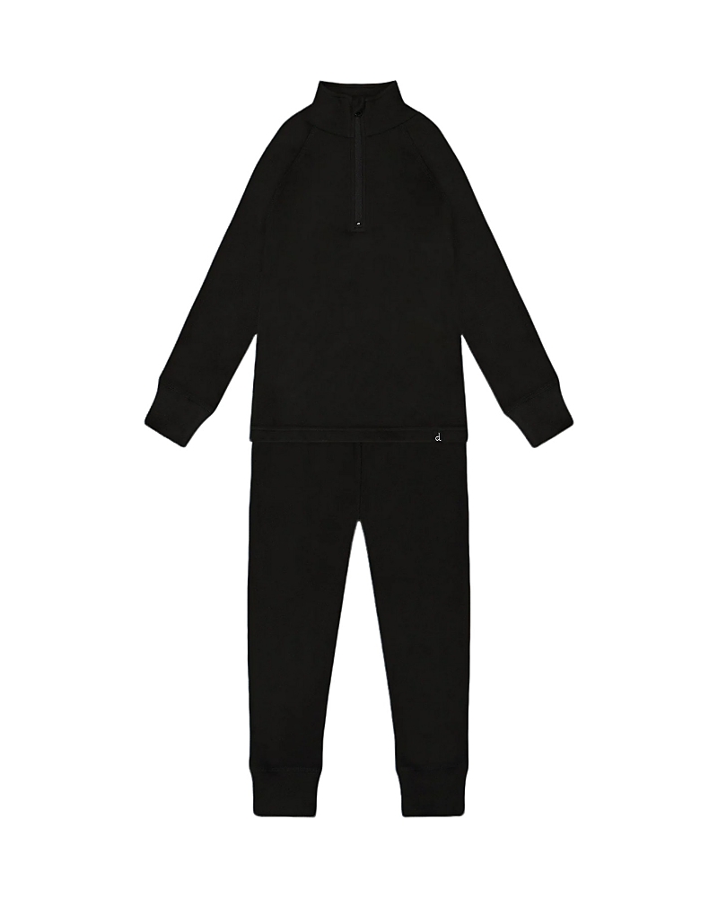 Deux Par Deux Kids Unisex Two-piece Thermal Underwear Set - Little Kid In Black