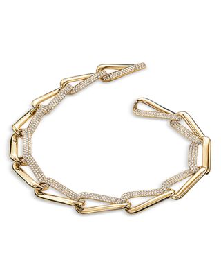 18K Yellow Gold Inside Out Diamond Pav&eacute; Link Collar Necklace, 18.25"