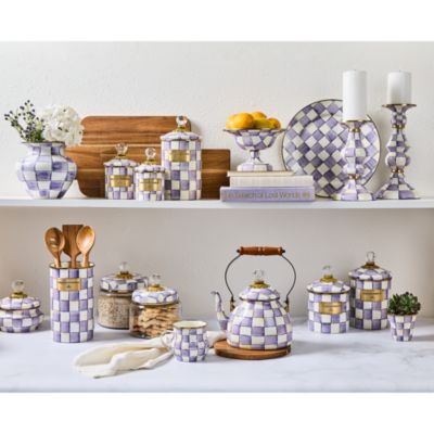 Violet Check Utensil Holder