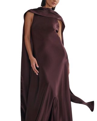 Petite Fae Satin Cape Maxi Dress