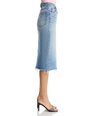 Dipped V Zip Denim Skirt