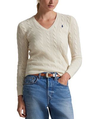 Cable Knit Wool & Cashmere V-Neck Sweater