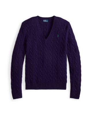 Cable Knit Wool & Cashmere V-Neck Sweater