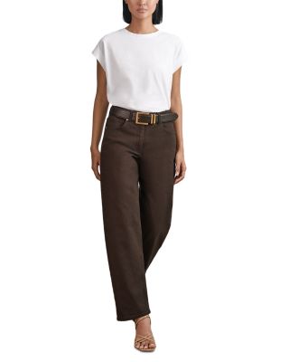 Petite Selin Mid Rise Straight Jeans in Chocolate