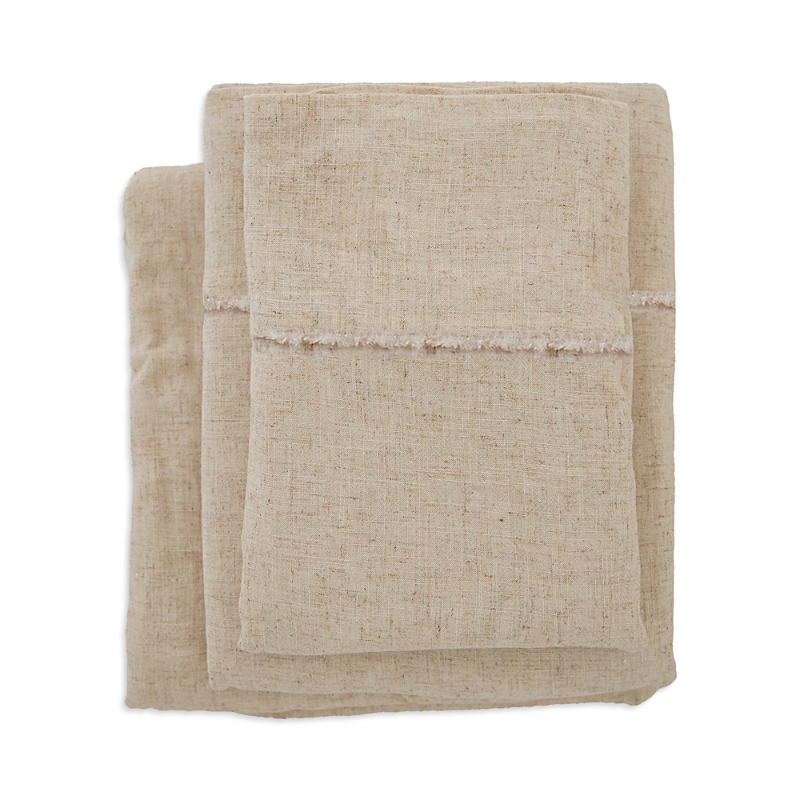 Pom Pom At Home Remi Linen Blend Frayed Sheet Set, Twin In Brown