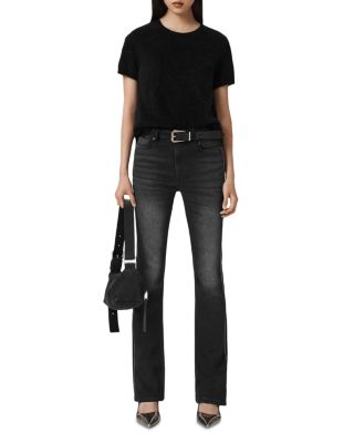 Haldan Crystal Mid Rise Bootcut Jeans in Washed Black